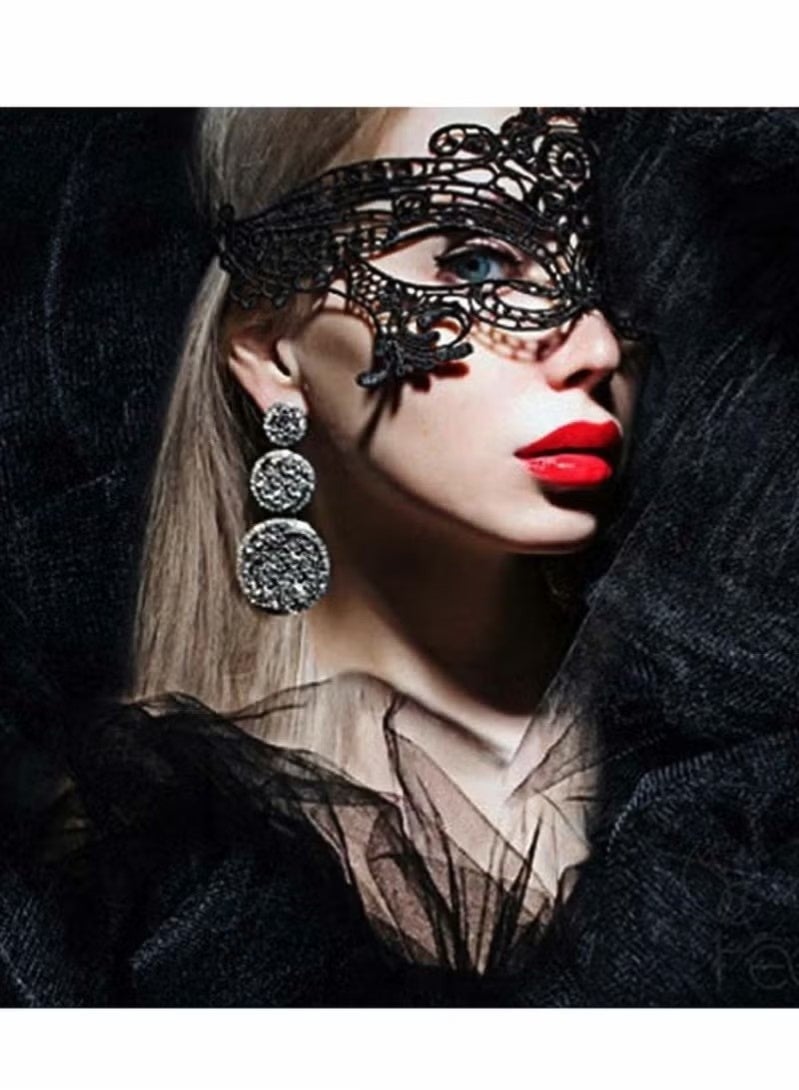 4 قطع من قناع العين من الدانتيل للنساء، أقنعة تنكرية للوجه الغامض قناع عين فينيسي لحفلات الكرنفال، أسود - Image 3